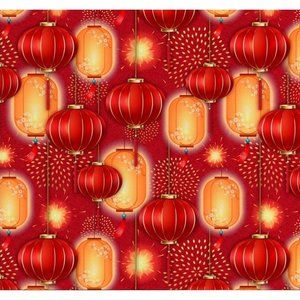 Lot of 2 New Years Fat Quarter 18" x 21" 100% Cotton - Lanterns Fireworks‎